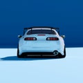 4K Square rear view a white metalic supercar with Light Blue or blue background isolated, JDM japan car or Japanese Domestic Marke