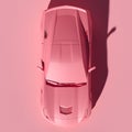 4K Square top or upper view a pink metalic supercar with pink pastel color background isolated, JDM japan car or Japanese Domestic Royalty Free Stock Photo