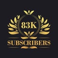 83K Subscribers celebration design. Luxurious 83K Subscribers logo for social media subscribers Royalty Free Stock Photo