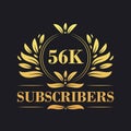 56K Subscribers celebration design. Luxurious 56K Subscribers logo for social media subscribers Royalty Free Stock Photo