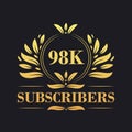 98K Subscribers celebration design. Luxurious 98K Subscribers logo for social media subscribers