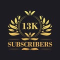 13K Subscribers celebration design. Luxurious 13K Subscribers logo for social media subscribers