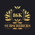 86K Subscribers celebration design. Luxurious 86K Subscribers logo for social media subscribers Royalty Free Stock Photo