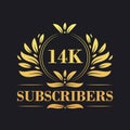 14K Subscribers celebration design. Luxurious 14K Subscribers logo for social media subscribers