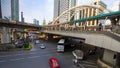 Public sky walk and traffic at Chong Nonsi sky train station, Bangkok, Thailand