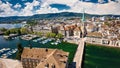 4K Timelapse of historic Zurich city center with famous Fraumunster Church