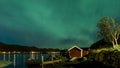 4k Timelapse movie film clip of Aurora borealis in Lofoten islands, Norway. Aurora. Green northern lights. Starry sky