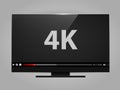 4k tv screen with video player. Digital wide television concept.