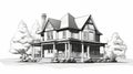 Victorian House Style Pencil Drawing Vector - Streamlined Design