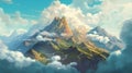 Mountain Top Above The Clouds: A Stunning 2d Game Art Painting In 32k Uhd