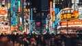 4K UHD time-lapse of crowded people crossing road and car traffic at Kabukicho, entertainment night life zone in Shinjuku, Tokyo