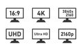 4k Ultra Hd icons set, UHD display specifications