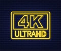 4k ultra video settings sign. Neon icon. Vector stock illustration