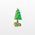 Christmas tree illustration design with decorations and gift boxes. Holiday background. Merry Chrismast and Happy New Year Royalty Free Stock Photo