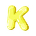 K yellow glossy bright English letter, kids font vector Illustration on a white background