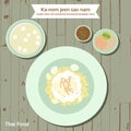 Ka-nom jeen sao nam, thai food, vector illustration