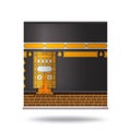 Kaaba in Mecca icon design with beautiful black silk kiswa. Wall with door. Vector illustration