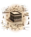 Kaaba, Mecca in the past. Vector cartoon.