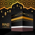 Kaaba vector for hajj mabroor in Mecca Saudi Arabia. Pilgrimage steps from beginning to end Arafat Mountain for Eid Adha