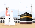 Kaaba vector for hajj mabroor in Mecca Saudi Arabia. Pilgrimage steps from beginning to end Arafat Mountain for Eid Adha