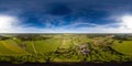 An aerial drone view of the Kaali crater a group of 9 meteorite craters in the village of Kaali on the Estonian island of Saaremaa Royalty Free Stock Photo