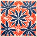 Kaap: Large Block Print With Orange And Navy Flower Patterns