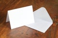 Standing blank empty rectangular greeting card and envelope mock-up Royalty Free Stock Photo