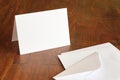 Standing blank empty rectangular greeting card and envelope mock-up Royalty Free Stock Photo