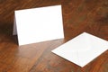 Standing blank empty rectangular greeting card and envelope mock-up Royalty Free Stock Photo
