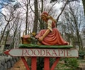 Kaatsheuvel / The Netherlands - March 29 2018: Little Red Hood on the road sign in Theme Park Efteling