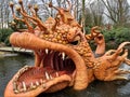 Kaatsheuvel / The Netherlands - March 29 2018: Theme Park Efteling. Big orange fish from the fairytale Pinocchio opens its eyes Royalty Free Stock Photo