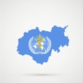 Kabardino-Balkaria map in World Health Organization WHO flag colors, editable vector Royalty Free Stock Photo