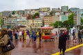 Kabatas square of Istanbul city Bosphorus strait coast on rainy spring day Turkey
