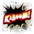 Kaboom illustration - black and yellow explosion, white backgrou Royalty Free Stock Photo