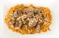 Kabsa with cooked meats in white background - Mandi Rice Kabsah with Meats - Mandi Meats