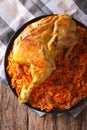Kabsa - spicy rice with vegetables and chicken close-up. Vertical top view Royalty Free Stock Photo