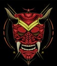 Kabuki illustration. red devil face illustration. head of red demon. japanese mask