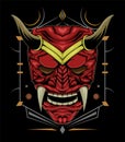 Kabuki illustration. red devil face illustration. head of red demon. japanese mask