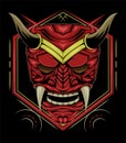 Kabuki illustration. red devil face illustration. head of red demon. japanese mask