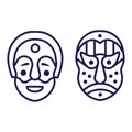 Kabuki Theater Masks Icons in Line Art Royalty Free Stock Photo