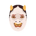 Kabuki theater Noh mask of Namanari devil. Japanese angry theatrical face with teeth, horns. Japan folk traditional Royalty Free Stock Photo