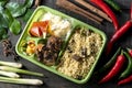 Kabuli rice on box with flat lay photography