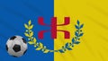 Kabylia flag and soccer ball rotates on background of waving cloth, loop