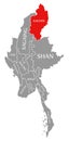 Kachin red highlighted in map of Myanmar Royalty Free Stock Photo