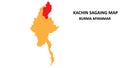 Kachin State and regions map highlighted on Burma myanmar map