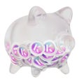 Kadena (KDA) Clear Glass piggy bank with decreasing piles of crypto coins.
