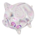 Kadena (KDA) Clear Glass piggy bank with decreasing piles of crypto coins.