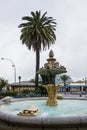 Kadiz town seafront fountain with fish sculptures, Spain