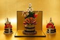 Kadomatsu and gold folding screen of the image New Years card materials and New Year material Royalty Free Stock Photo