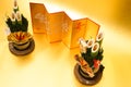 Kadomatsu and gold folding screen of the image New Years card materials and New Year material